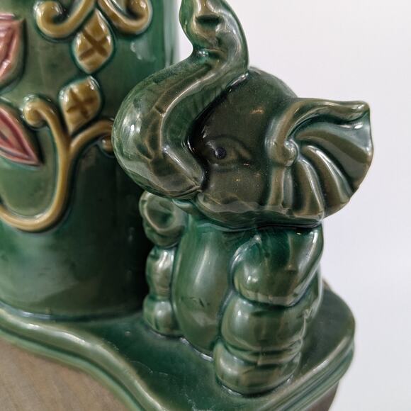 Lucky Elephant Bamboo Planter Pot Vase Vintage 6" Green Ceramic Handmade Vessel - Picture 8 of 16